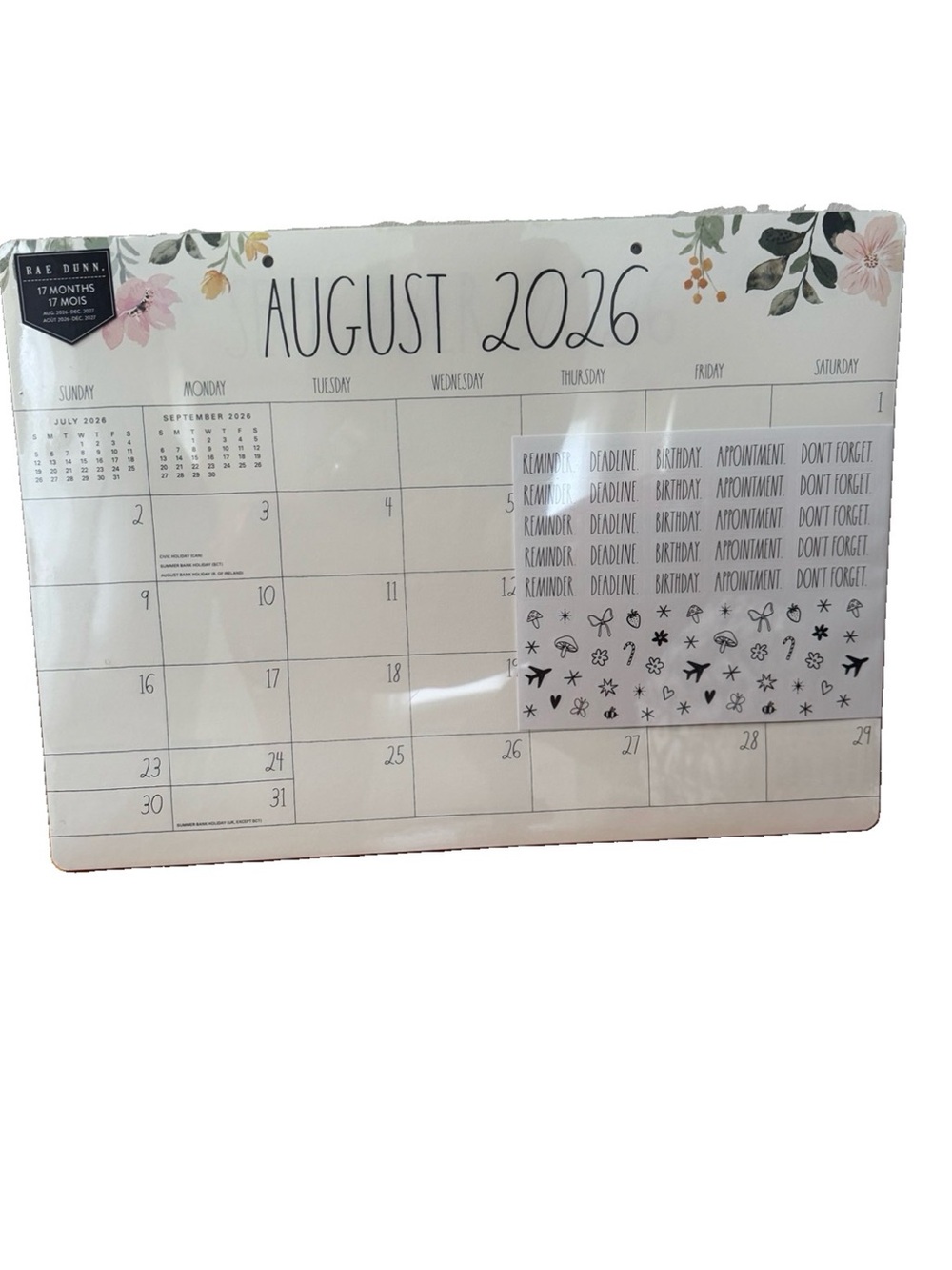 2027 Rae Dunn Desk Blotter Planner Calendar 17 Month August’06-Dec.2027 Floral